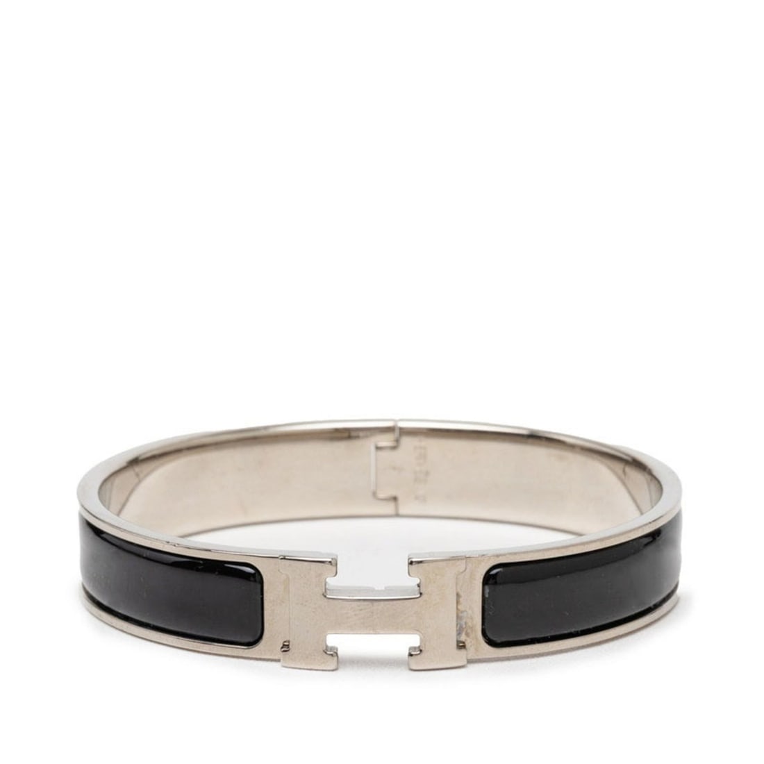 Hermes Click H GM Bracelet Bangle Silver Black Metal Enamel Women's HERMES (1 of 15)