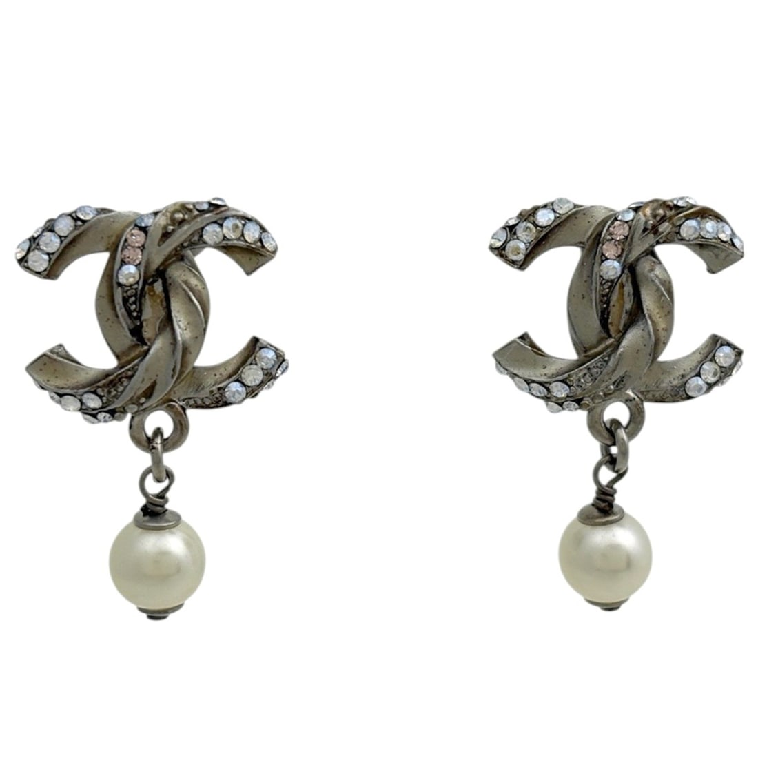 Chanel earrings, Coco Mark, swing style, metal, rhinestone, faux pearl, women's. (1 of 11)