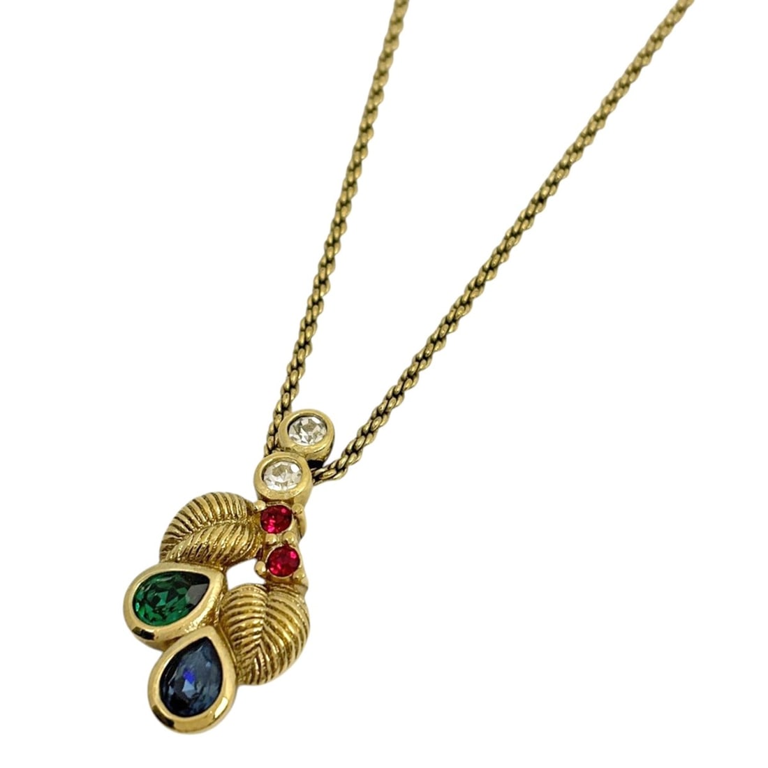 Christian Dior Leaf Necklace, GP Rhinestone, Gold, Multicolor, Women's: --- Catalog ---Category: SizePendant Size: 15mm x 30mm / 0.59'' x 1.18''Neck Circumference: 45.5 cm / 17.91''Category: DesignColor: Gold, Multi-colorGender: WomenMaterial: Gold plating, RhinestoneNeck