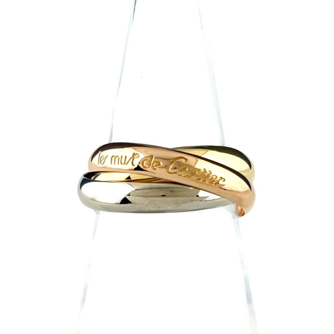 Cartier Trinity Ring, available in yellow gold (YG), pink (PG), and white (WG). Three-color design,