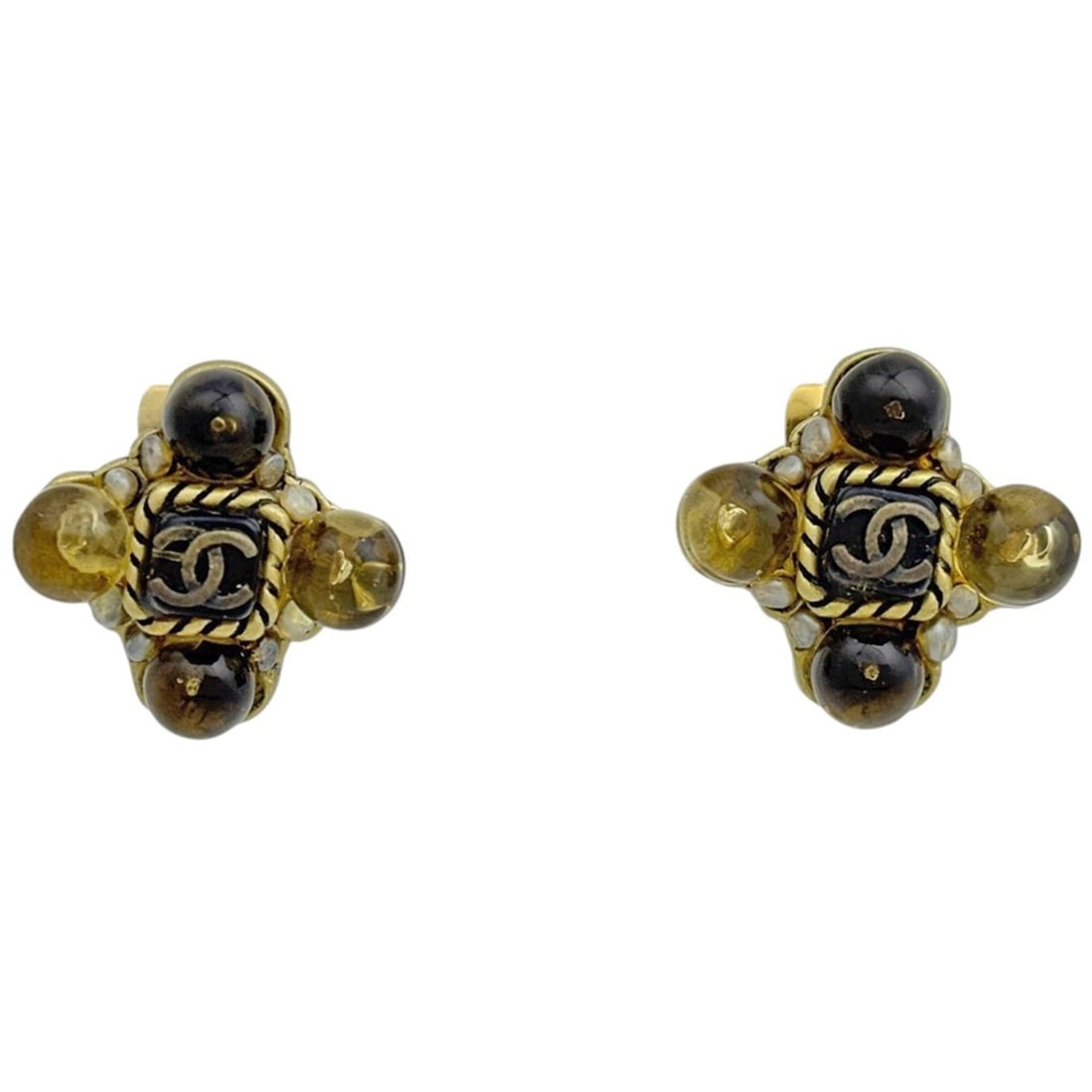 Chanel earrings, Coco Mark, Gripoix GP, colored stone, brown, for women. (1 of 10)