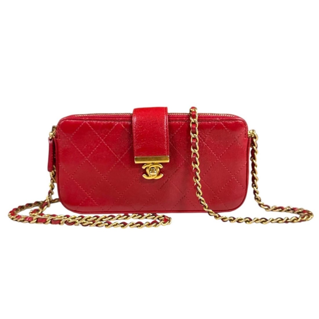 Chanel Shoulder Bag, Leather Red, Women's CHANEL Wallet, Chain Wallet