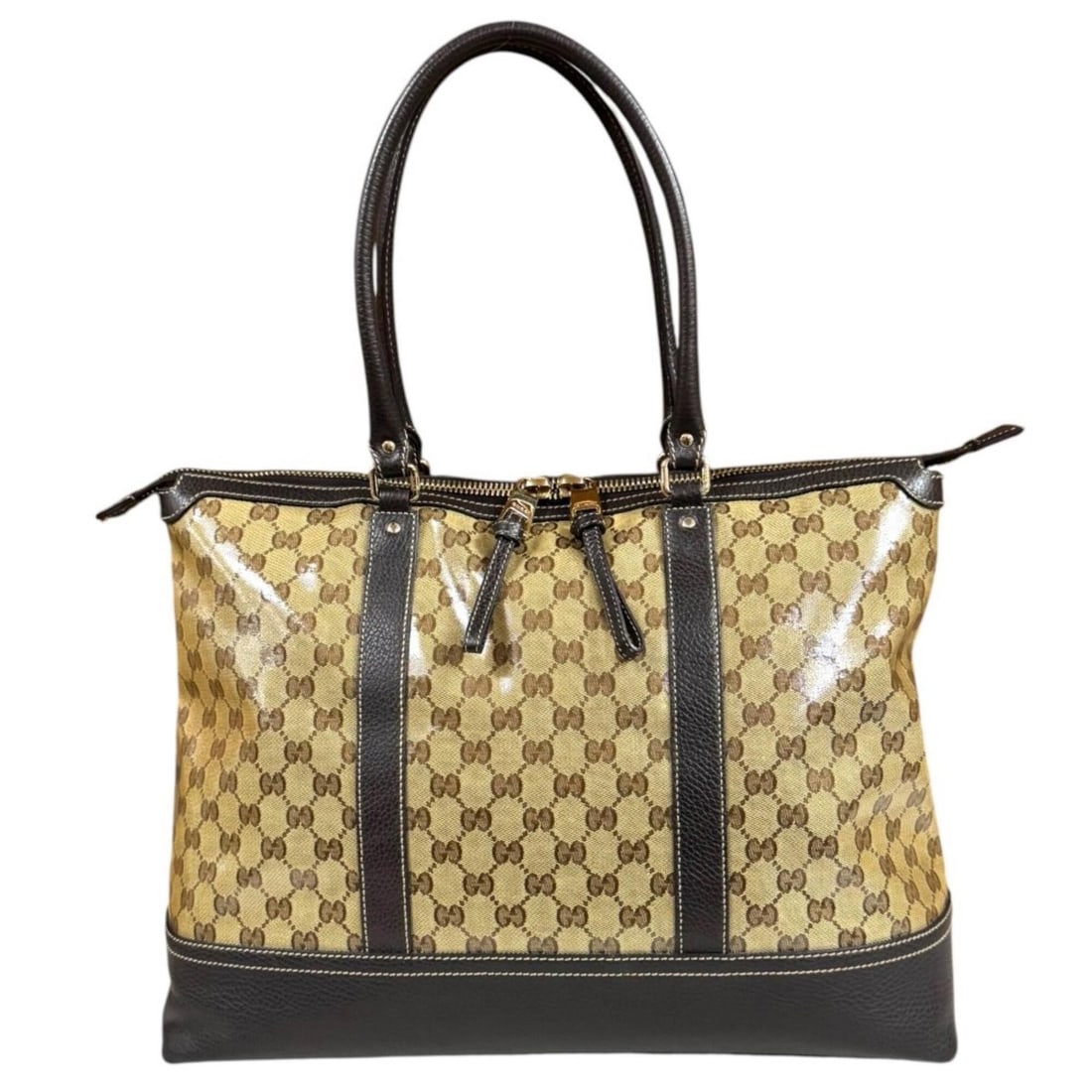 Gucci GG Crystal Tote Bag, Coated Canvas 327793, Brown, Women's GUCCI