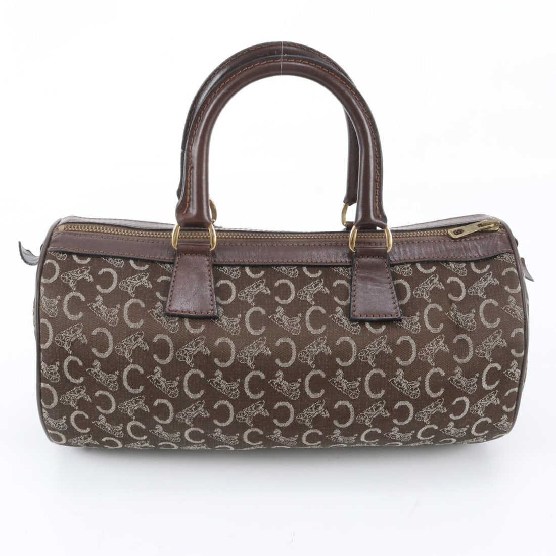 Celine C Macadam Leather Handbag Mini Boston Tote Bag Brown Women's
