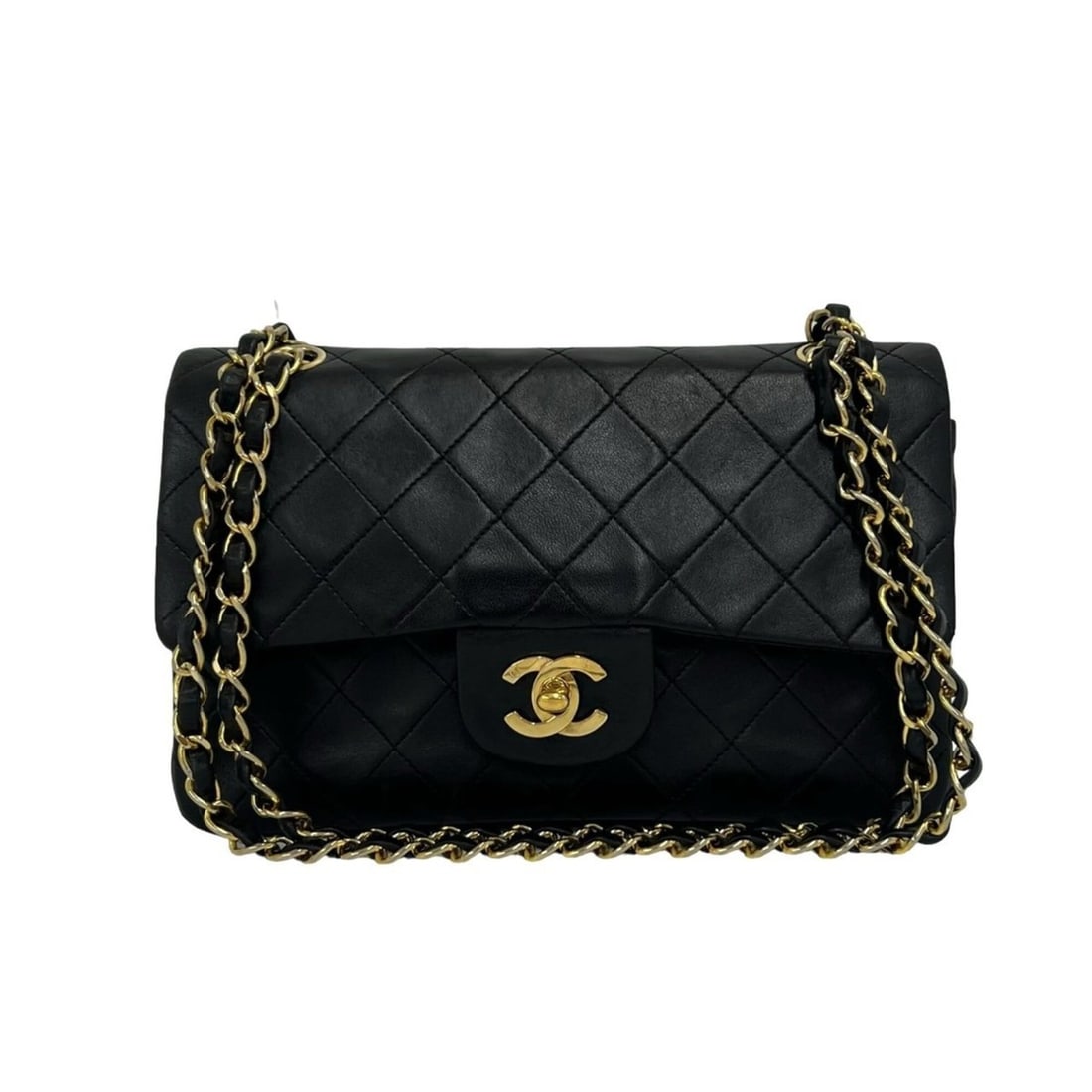 CHANEL Matelassé Coco Mark Double Flap Lambskin Genuine Leather Chain Shoulder Bag Black 09926: --- Catalog ---Category: SizeSize (HxWxD): 14cm x 23cm x 6.5cm / 5.51'' x 9.05'' x 2.55''Category: DesignType: Shoulder bagColor: BlackGender: WomenMaterial: Leather Leather/Fur Type: LambskinCategory