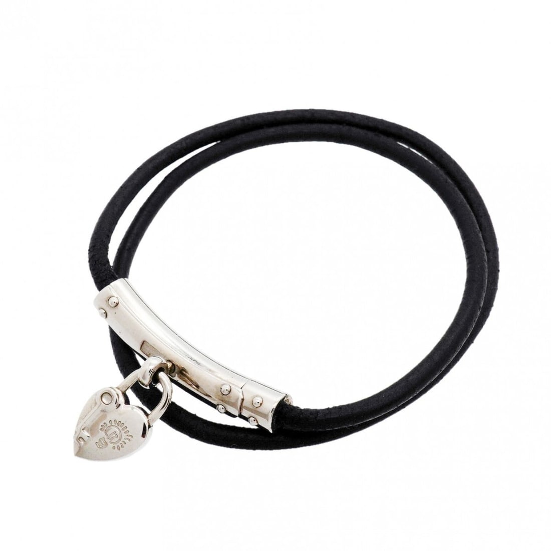 Hermes Bracelet Choker Viviride Fantasy Heart Metal Leather Silver Black Women's P3246643