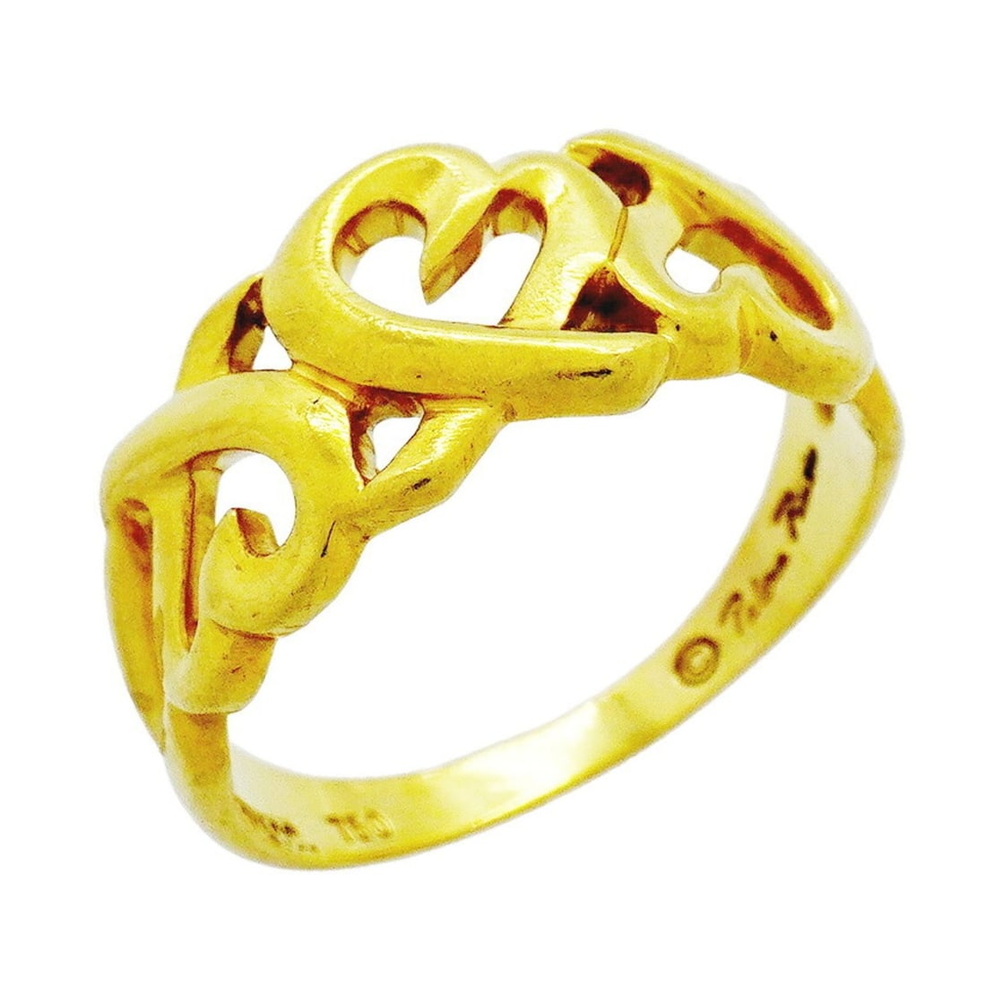 Tiffany & Co. Triple Loving Heart Ring, 18K Yellow Gold, Size 11.5 (Women's): --- Catalog ---Category: SizeJP Size: 11.5US Size: 6Category: DesignType: Band ringGender: WomenMaterial: Yellow gold (18K)Category: GeneralBrand: Tiffany--- Item List ---Section: ConditionRanking:
