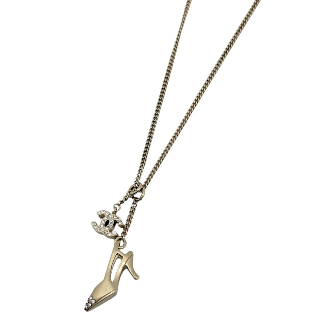Chanel necklace, Coco Mark, high heels, GP, rhinestone, gold, women's.