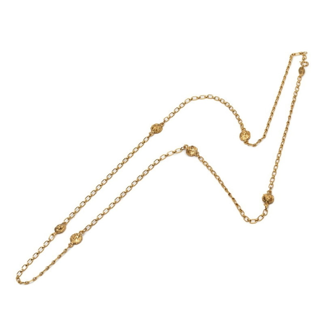 Chanel Lion Motif Long Chain Necklace, Gold Plated, Women's.