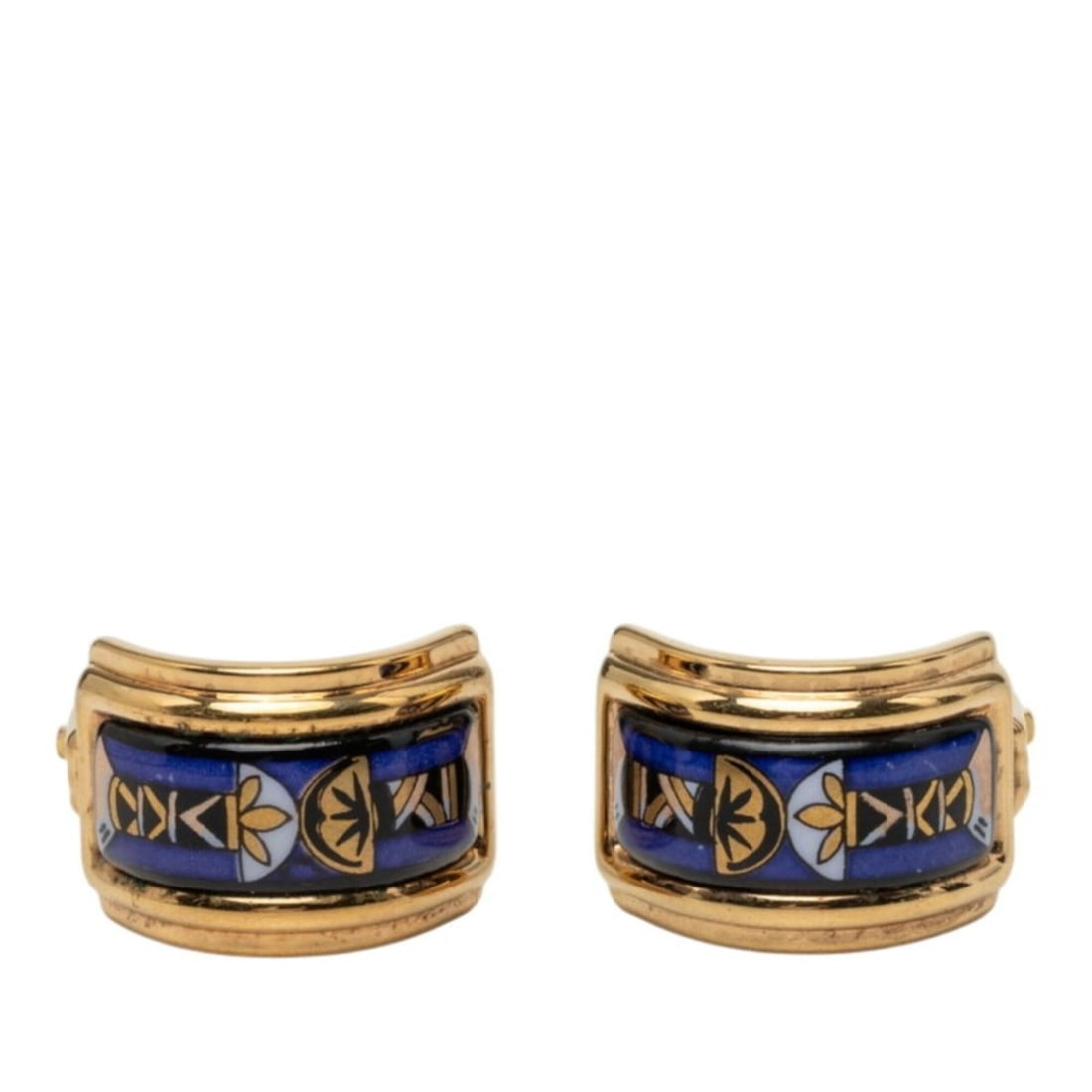 Hermes enamel cloisonné earrings, gold and purple plated, for women.: --- Catalog ---Category: SizeSize (HxWxD): 21.20mm x 14.30mm / 0.83'' x 0.56''Category: DesignType: Clip earringsColor: Gold, PurpleGender: WomenMaterial: Gold platingCategory: GeneralBrand: Hermes---