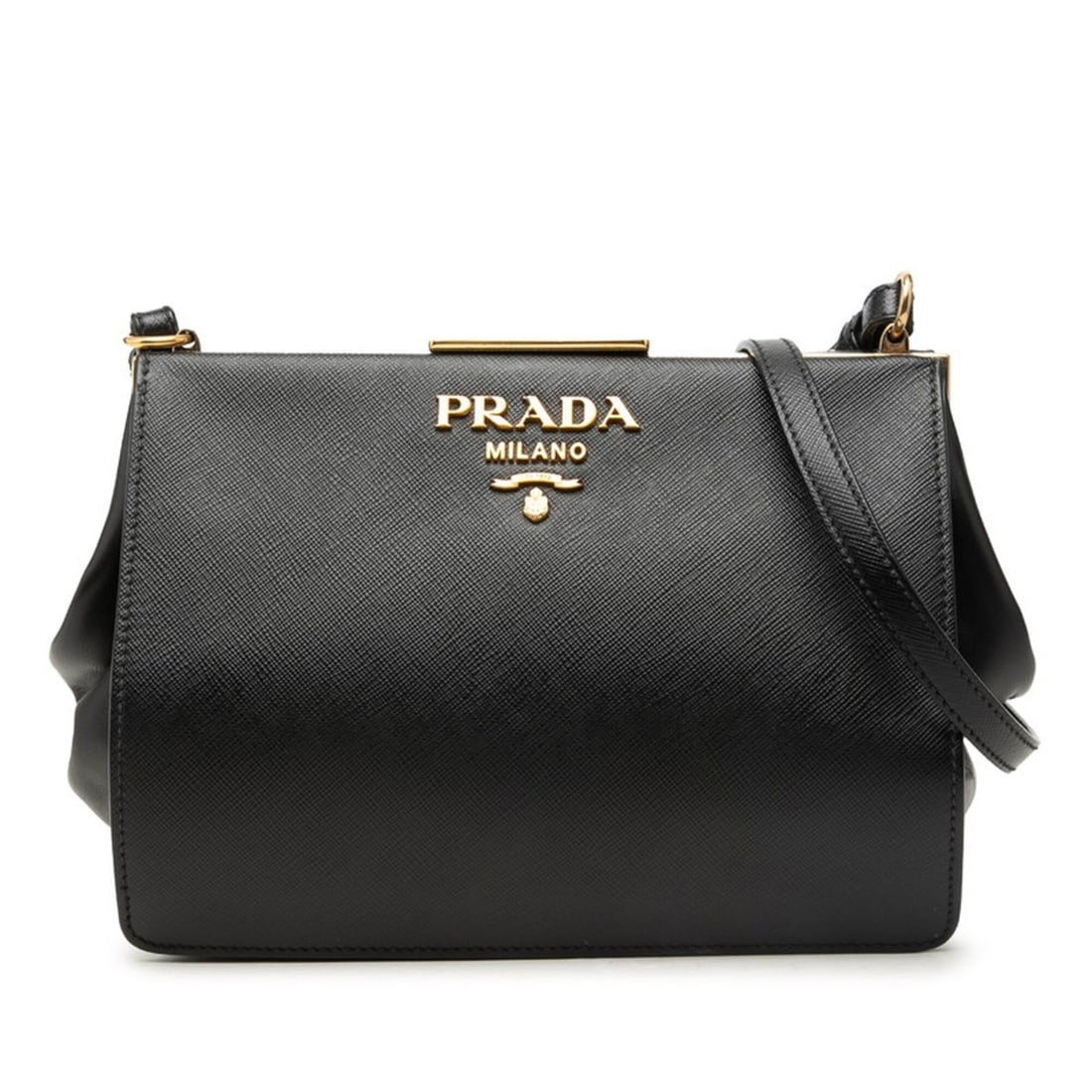 Prada Crossbody Shoulder Bag, Black Saffiano Leather, Women's PRADA: --- Catalog ---Category: SizeSize (HxWxD): 17cm x 22cm x 7cm / 6.69'' x 8.66'' x 2.75''Category: DesignType: Shoulder bagColor: BlackGender: WomenMaterial: Saffiano triangle , Leather Category: Genera