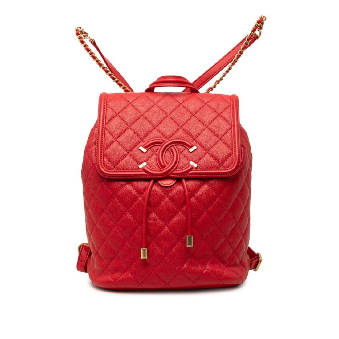 Chanel CC Filigree Matelassé Coco Mark Backpack, Red Caviar Leather, Women's CHANEL