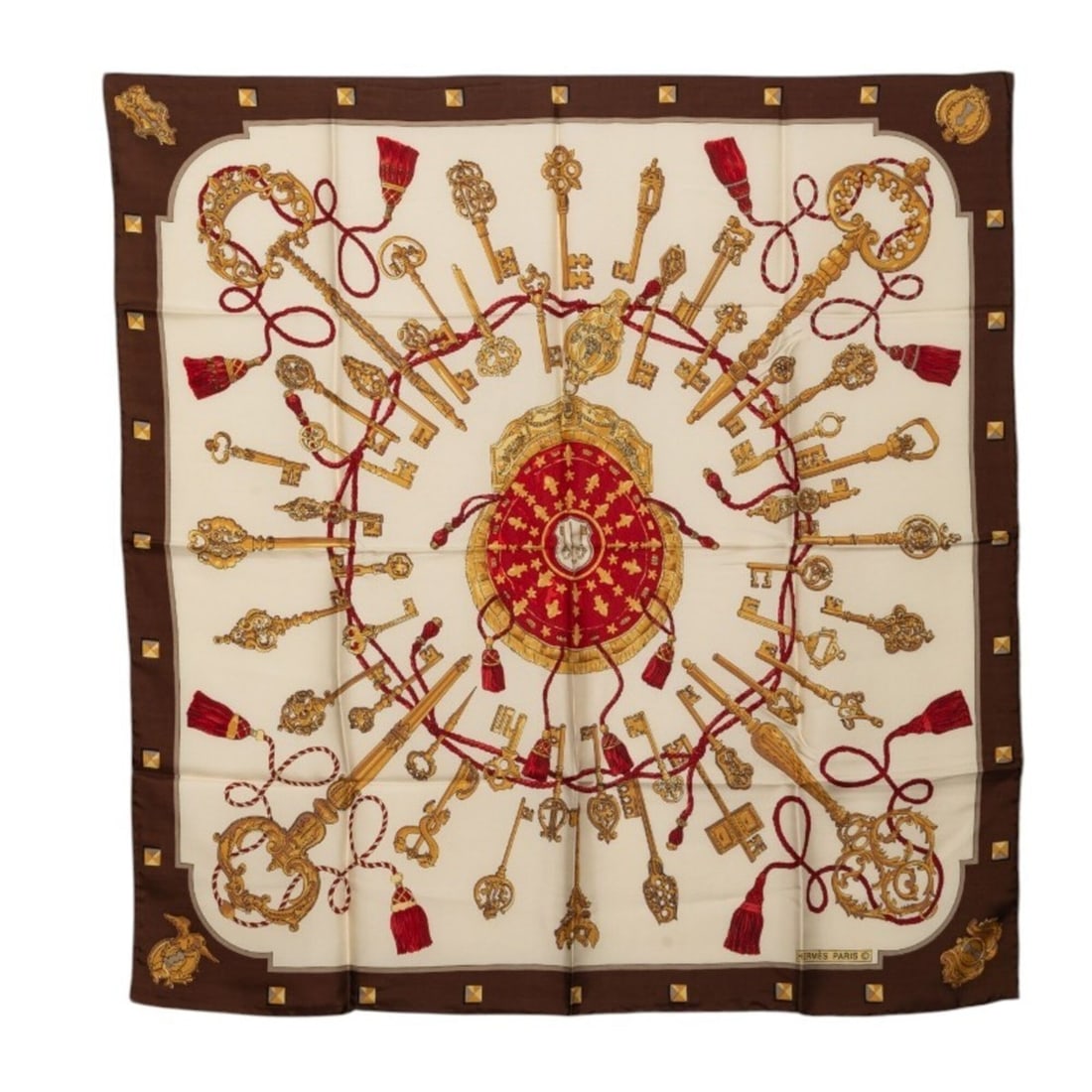 Hermes Carre 90 LES CLES Key Scarf Muffler Beige Multicolor Silk Women's HERMES (1 of 10)