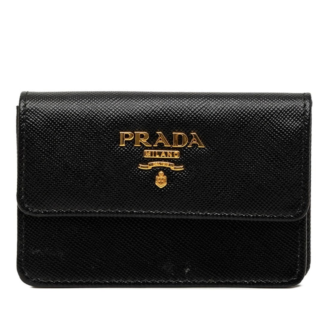 Prada Logo Business Card Holder/Card Case, Black Saffiano Leather, Women's PRADA: --- Catalog ---Category: DesignType: Card caseColor: BlackGender: WomenMaterial: Leather Leather/Fur Type: Saffiano leatherCategory: GeneralBrand: PradaCategory: Physical PropertiesSize (HxWxD): 6.5cm