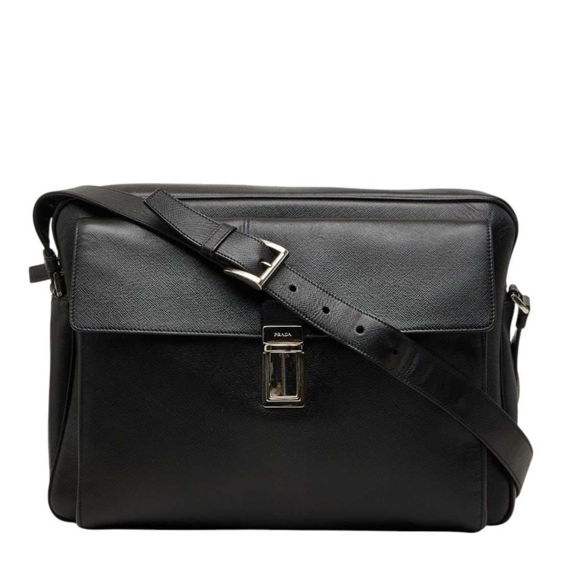 Prada Triangle Logo Plate Crossbody Carry-on Shoulder Bag Black Saffiano Leather Men's PRADA: --- Catalog ---Category: SizeSize (HxWxD): 27cm x 37cm x 11cm / 10.62'' x 14.56'' x 4.33''Category: DesignType: Shoulder bagColor: BlackGender: MenMaterial: Leather Leather/Fur Type: Saffiano leatherC