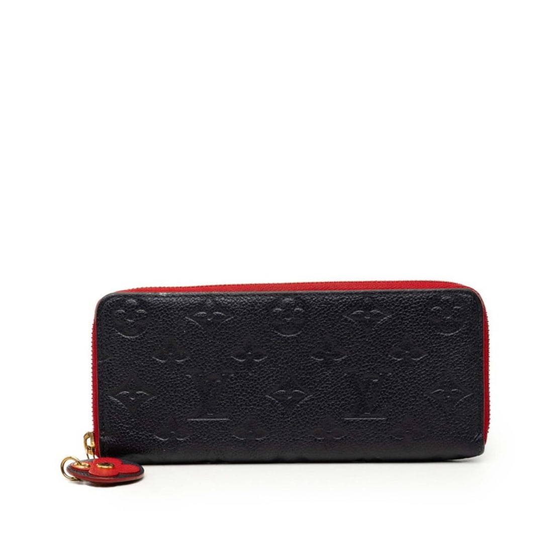 Louis Vuitton Monogram Empreinte Portefeuille Clemence Round Zip Long Wallet M68325 Navy Red Leather