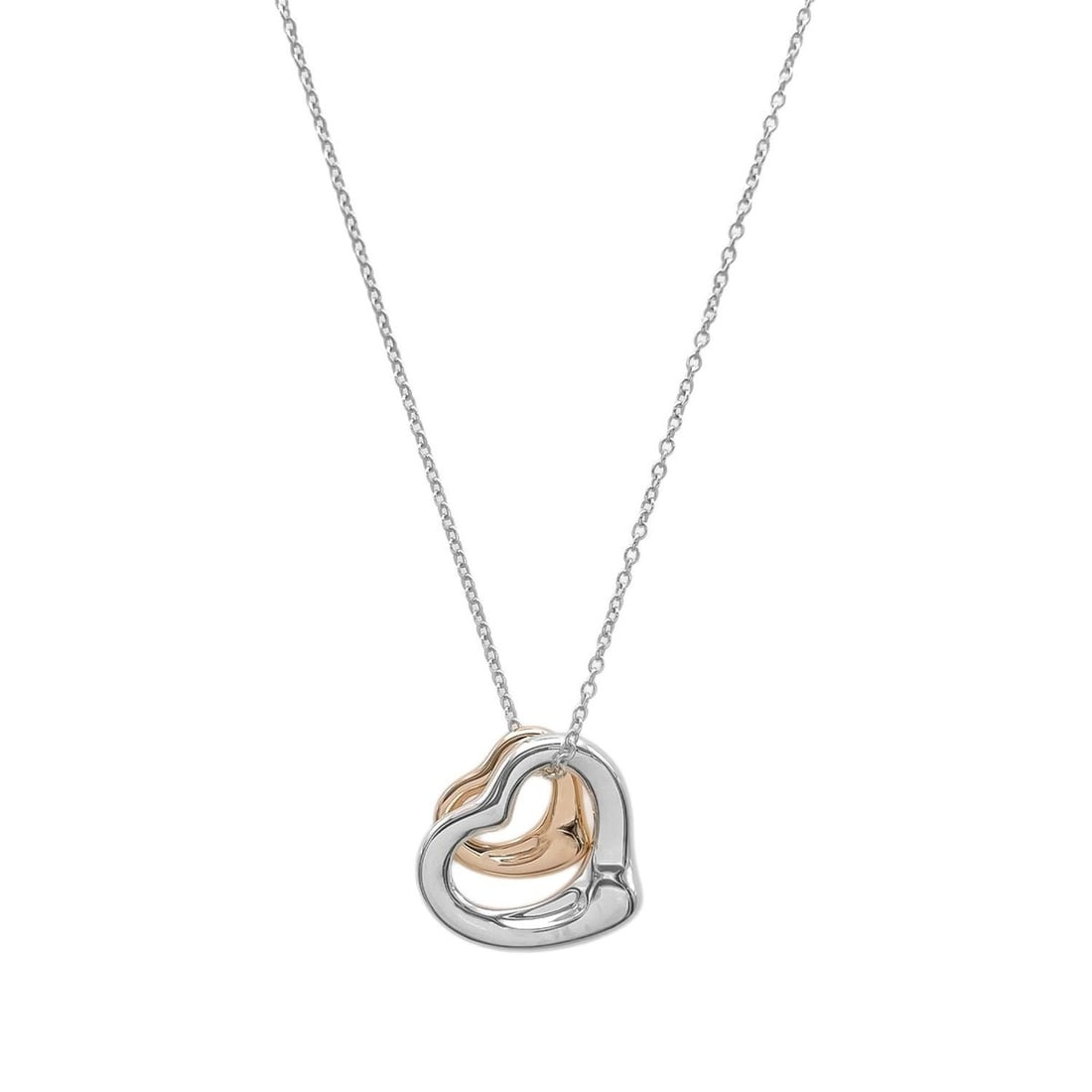 TIFFANY&Co. Double Open Heart Necklace Pendant, Combination SV925 K18PG Au750, Silver, Women's.: --- Catalog ---Category: SizePendant Size: 15mm x 13mm / 0.59'' x 0.51''Neck Circumference: 40.5 cm / 15.94''Category: DesignColor: Pink gold, Rose gold, SilverGender: WomenMaterial: Pink gold (18K), 