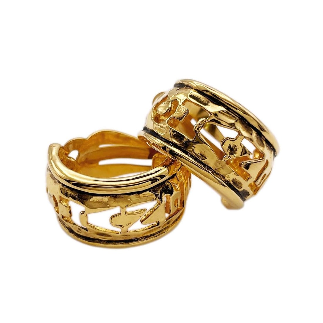CHANEL Logo Cutout Hoop Earrings, Vintage Metal, Gold, Women's (1 of 10)