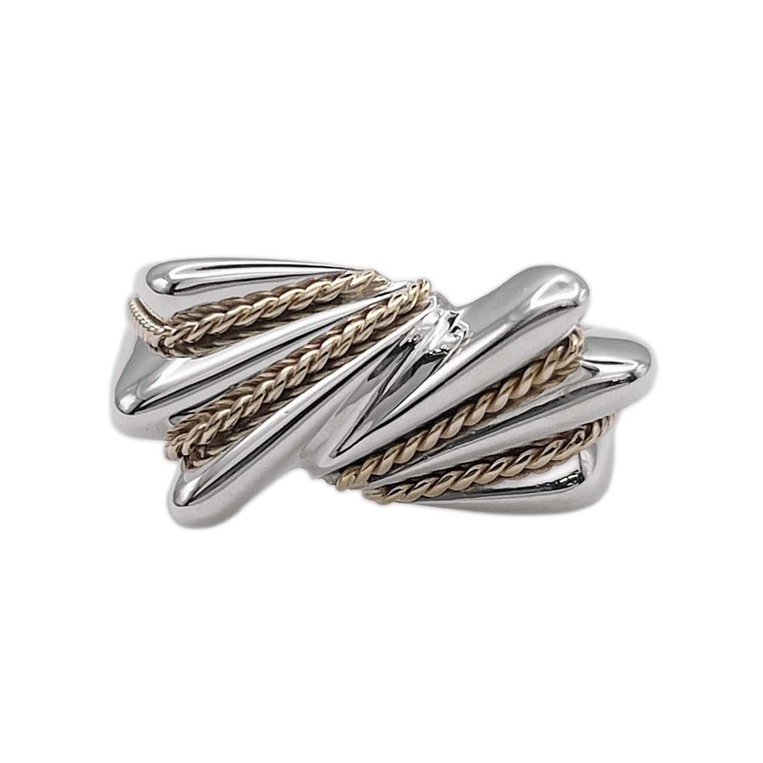 TIFFANY&Co. Twist Ribbon Combination Old Ring - SV925 K18YG (7823) Silver Women's: --- Catalog ---Category: SizeJP Size: 8US Size: 4.5Category: DesignType: Band ringColor: Gold, SilverGender: WomenMaterial: Silver 925, Yellow gold (18K)Category: GeneralBrand: Tiffany--- Item List --