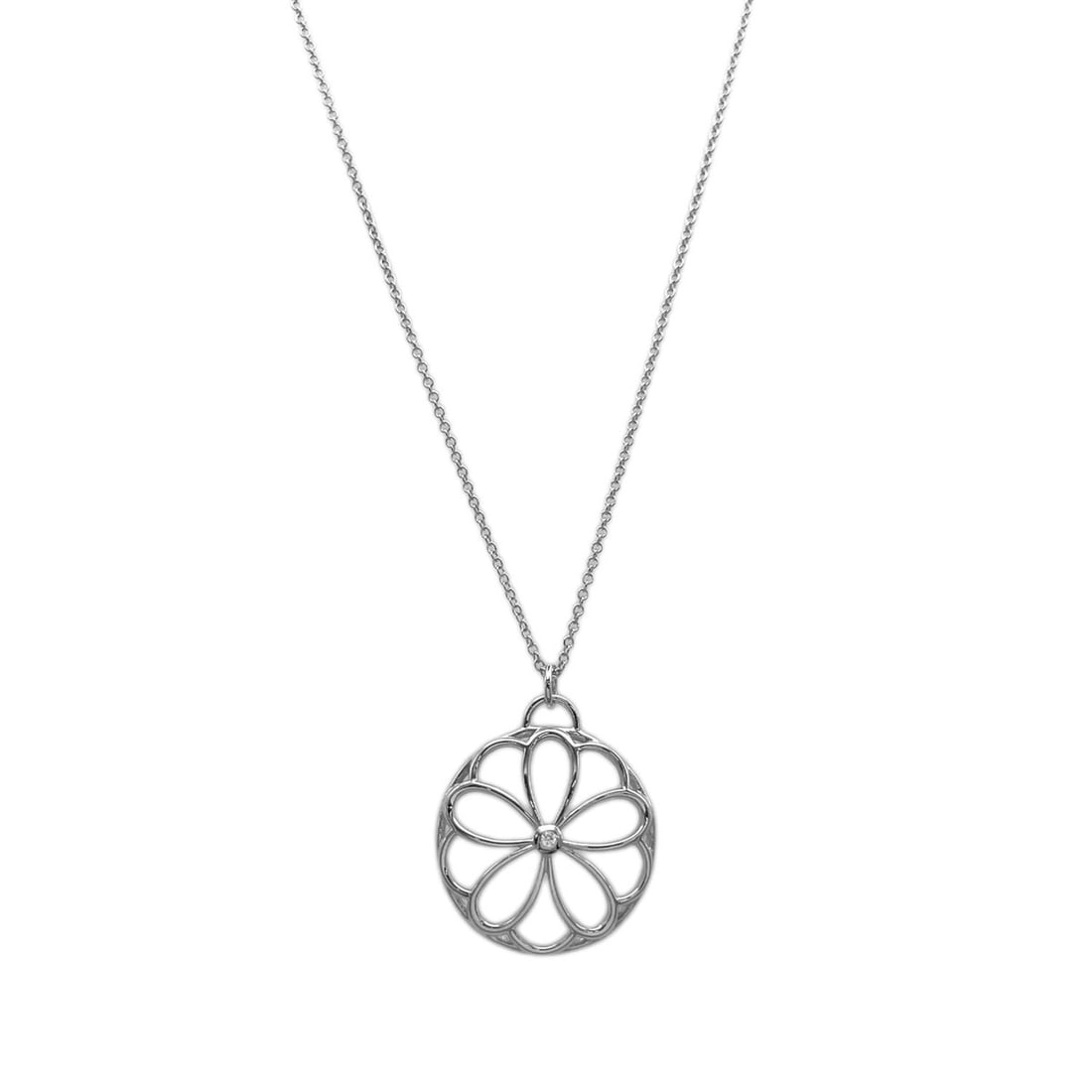 TIFFANY&Co. Flower Circle 1P Diamond Necklace SV925 Women's: --- Catalog ---Category: SizePendant Size: 23mm x 20mm / 0.9'' x 0.78''Neck Circumference: 41.3 cm / 16.25''Category: DesignColor: SilverStone: DiamondGender: WomenMaterial: Silver 925Necklace Type: N