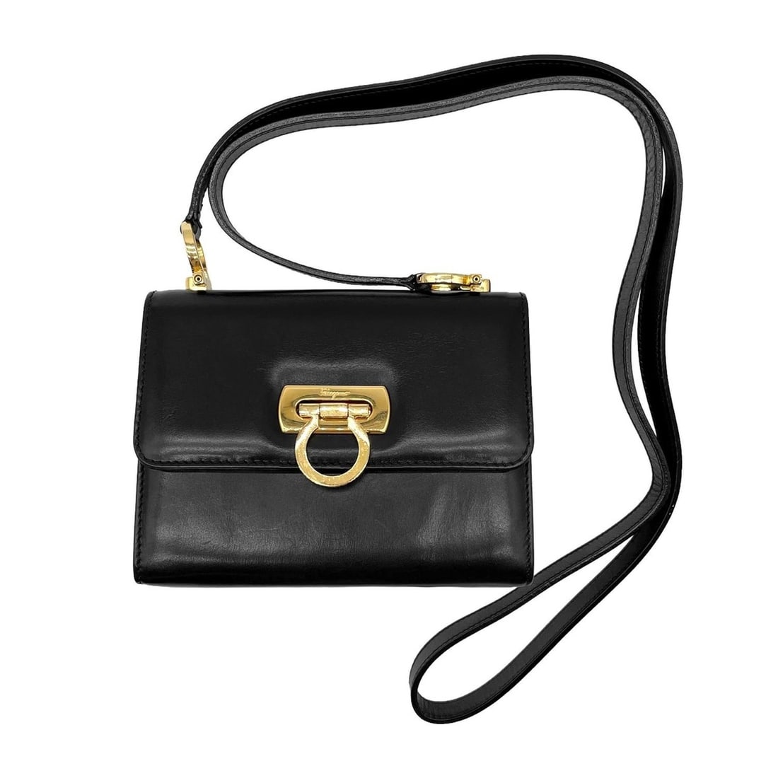 Salvatore Ferragamo Gancini Mini Shoulder Bag Crossbody Calf Leather Black Women's: --- Catalog ---Category: SizeSize (HxWxD): 12cm x 15.5cm x 6.5cm / 4.72'' x 6.1'' x 2.55''Category: DesignType: Shoulder bagColor: BlackGender: WomenMaterial: Leather Category: GeneralBrand: Salvatore