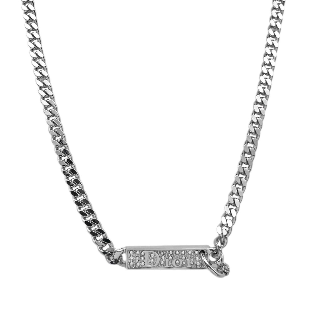 Christian Dior logo plate body piercing choker necklace metal rhinestone silver women's: --- Catalog ---Category: SizeNeck Circumference: 31 cm - 37.5 cm / 12.2'' - 14.76''Category: DesignColor: Clear, SilverGender: WomenMaterial: Metal, RhinestoneNecklace Type: ChokerCategory: GeneralBra