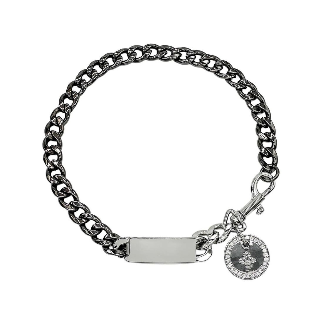 Vivienne Westwood Orb Plate Chain Choker Necklace with Rhinestones, Metal, Silver, Women's: --- Catalog ---Category: SizeNeck Circumference: 42 cm / 16.53''Category: DesignColor: Black, SilverGender: WomenMaterial: MetalNecklace Type: ChokerCategory: GeneralBrand: Vivienne Westwood--- Item L