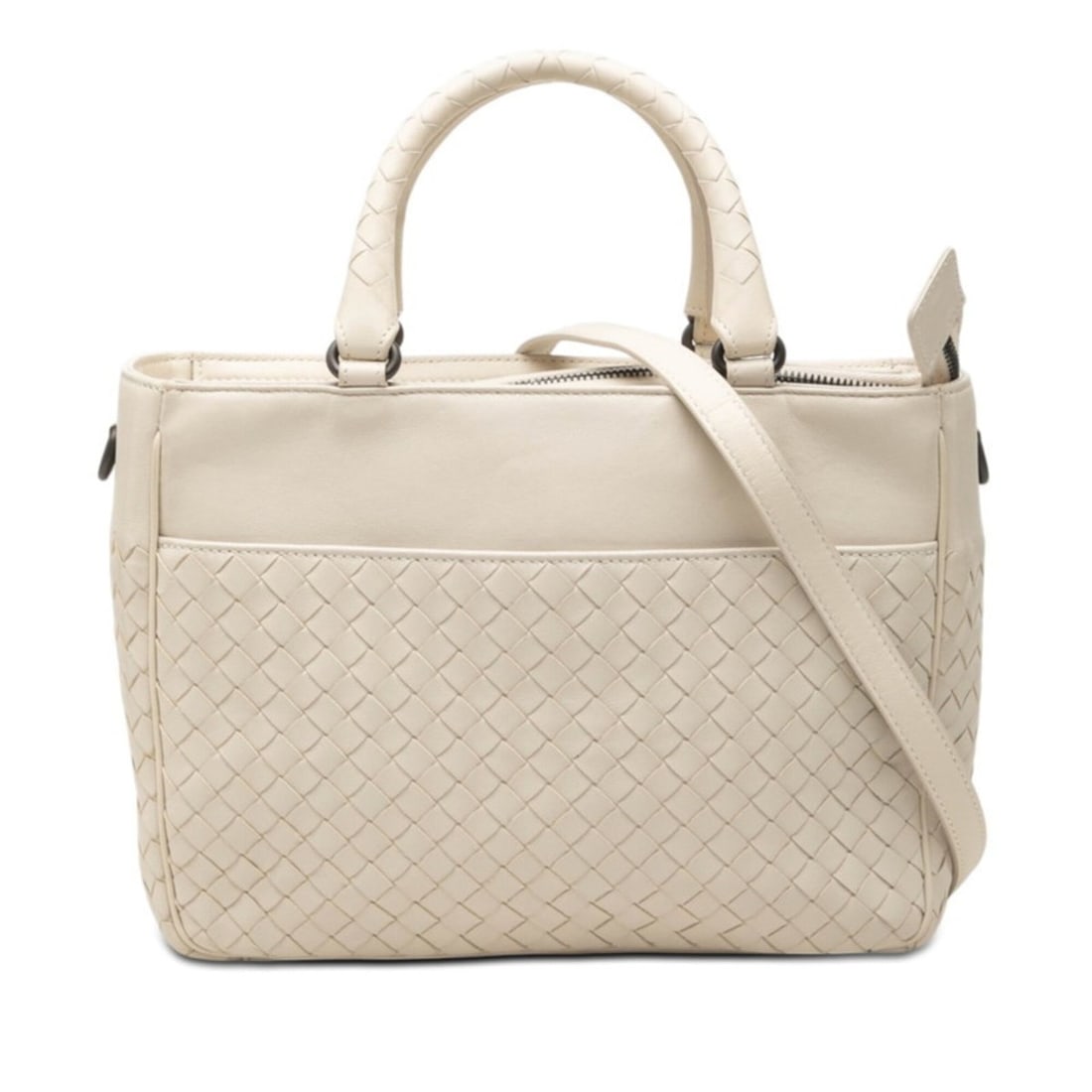 Bottega Veneta Intrecciato Handbag Shoulder Bag 2-Way Ivory Leather Women's BOTTEGAVENETA