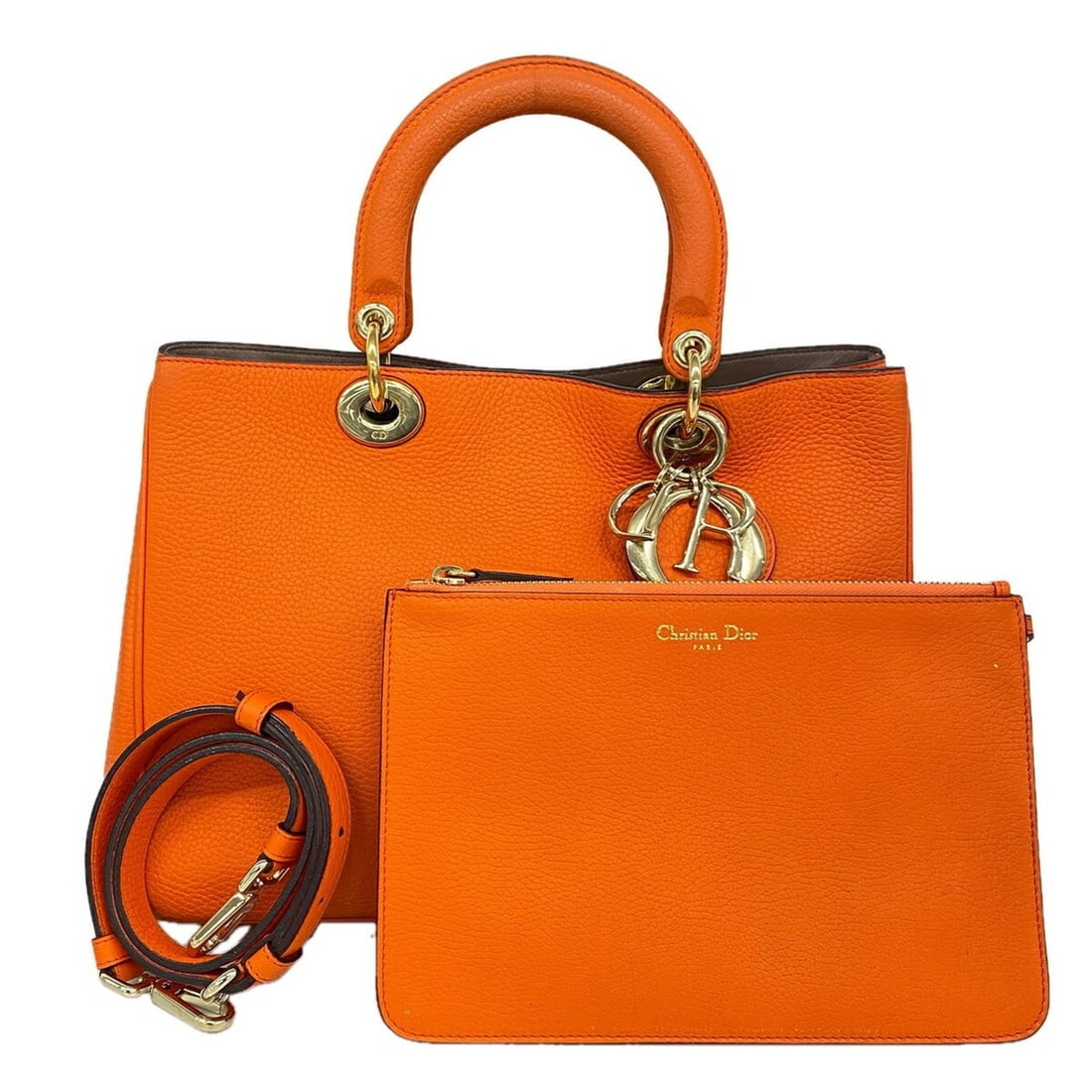Christian Dior Diorissimo Leather Handbag, Orange, 2-way Bag for Women, P3333413: --- Catalog ---Category: SizeSize (HxWxD): 23cm x 32cm x 11cm / 9.05'' x 12.59'' x 4.33''Category: DesignType: HandbagColor: OrangeGender: WomenMaterial: Leather Hardware Color: GoldCategory: GeneralB