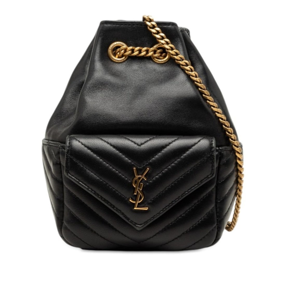 Saint Laurent Cassandra YSL Logo Joe Mini Bucket Bag, Crossbody Chain Shoulder Bag 760745, Black