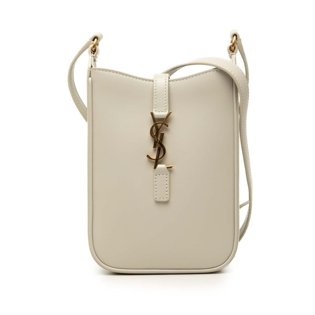 Saint Laurent Cassandra YSL Logo Mini Vertical Crossbody Shoulder Bag 735214 White Leather Women's