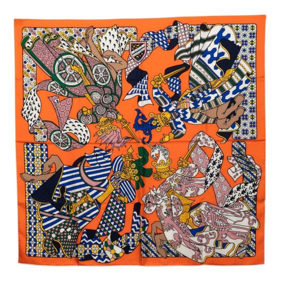 Hermes Carre 90 DUELS ONIRIQUES (Dreaming Duels) Scarf/Muffler, Orange Multicolor Silk, Women's