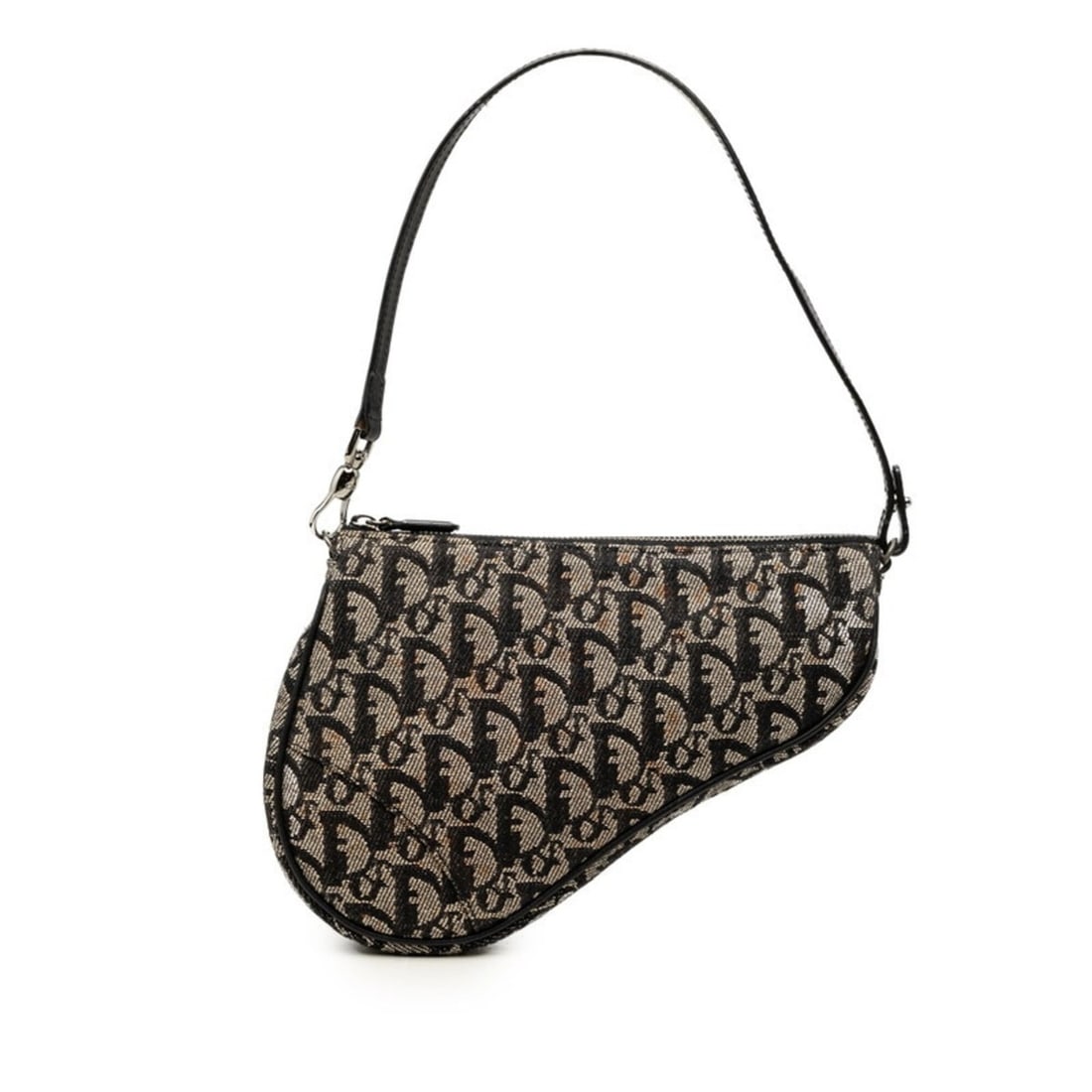 Christian Dior Dior Trotter Saddle Bag One-Shoulder Black Beige Canvas Leather Women's