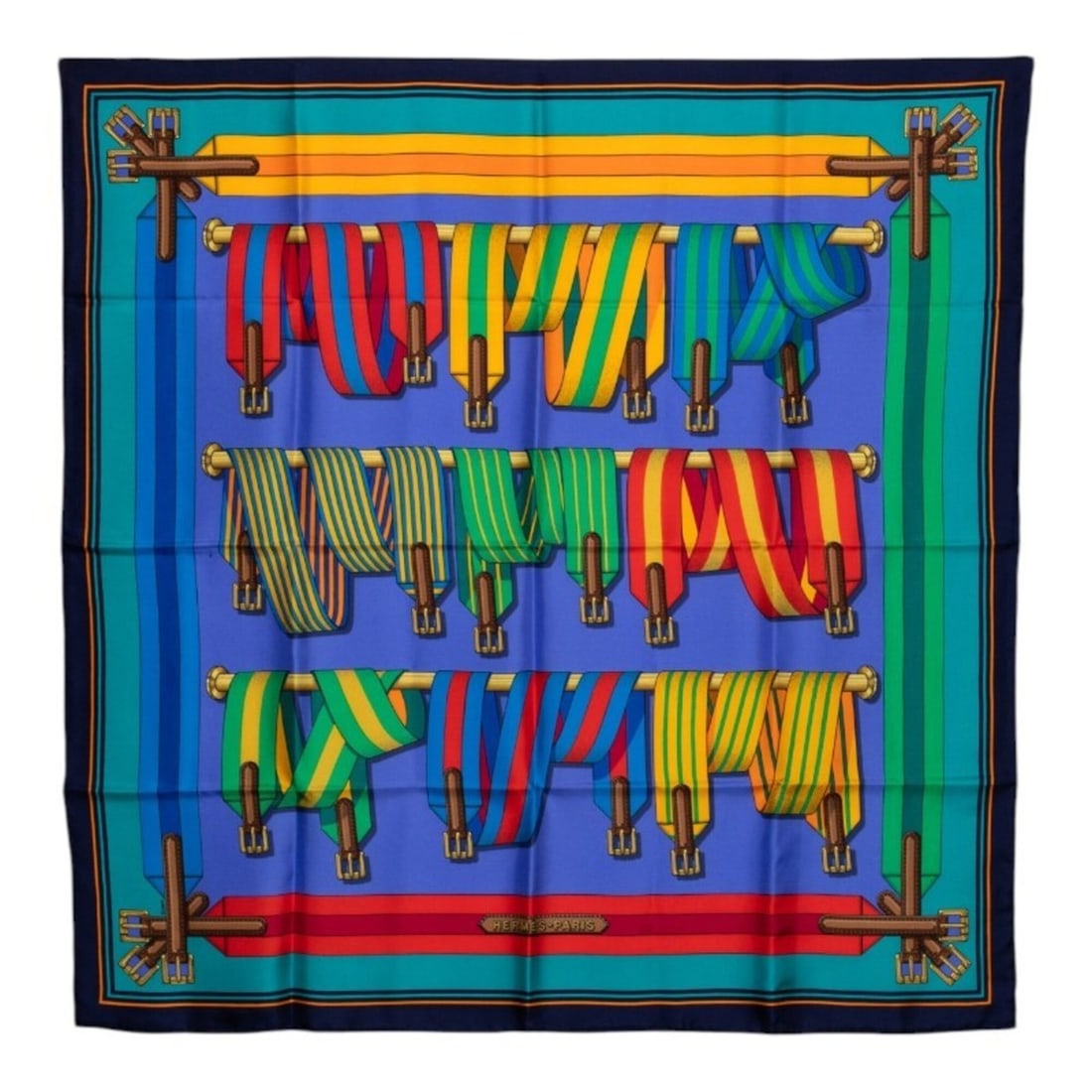 Hermes Carre 90 Les Sangles Scarf Muffler Navy Blue Silk Women's HERMES: --- Catalog ---Category: SizeSize (LxW): 90cm x 89cm / 35.43'' x 35.03''Category: DesignType: ScarfColor: Blue, NavyGender: WomenMaterial: Silk Category: GeneralBrand: Hermes--- Item List ---Section: 