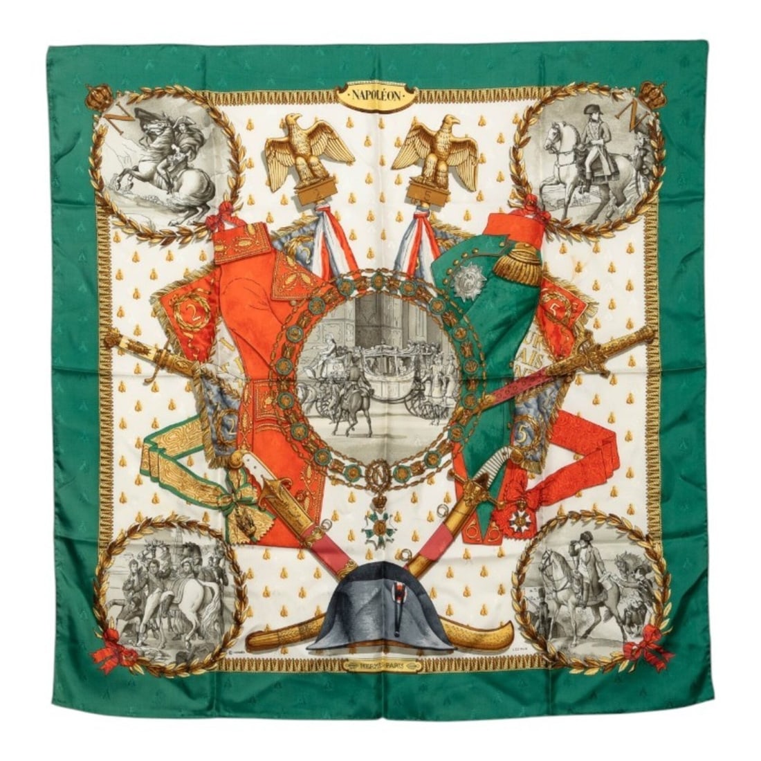 Hermes Carre 90 Napoleon Scarf/Muffler, Green, Women's: --- Catalog ---Category: SizeSize (LxW): 88cm x 88cm / 34.64'' x 34.64''Category: DesignType: ScarfColor: GreenGender: WomenCategory: GeneralBrand: Hermes--- Item List ---Section: ConditionRanking: Ra