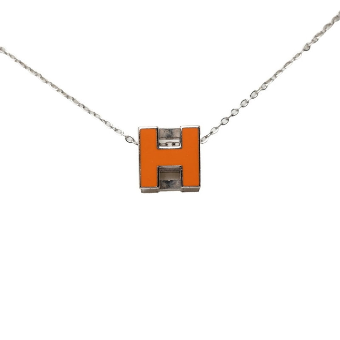 Hermes Cage d'H H-Cube Pendant Necklace, Silver and Orange Metal, Women's. (1 of 10)