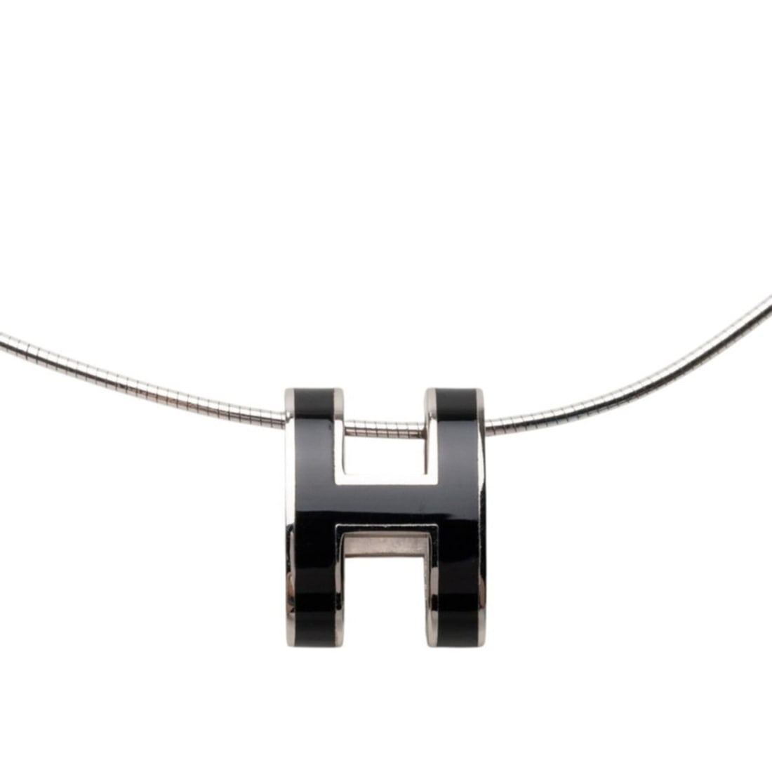 Hermes Pop H Pendant Necklace, Silver, Black Metal, SV925, Women's, HERMES