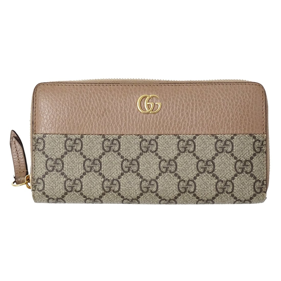 Gucci women's wallet, brand name, long GG Supreme, pink beige/brown, 456117, round zipper.: --- Catalog ---Category: SizeSize (HxWxD): 10cm x 19cm x 2.5cm / 3.93'' x 7.48'' x 0.98''Category: DesignType: Long wallet (bi-fold)Color: Brown, Pink beigeGender: WomenMaterial: GG Supreme Category: