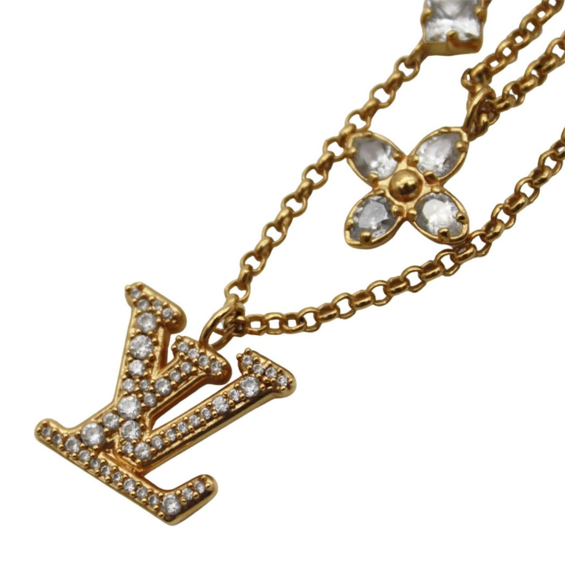 Louis Vuitton LOUIS VUITTON Necklace for Women, Brand GP Lady LV Gold M01845, Rhinestone, Layered: --- Catalog ---Category: SizePendant Size: 13mm x 14mm / 0.51'' x 0.55''Neck Circumference: 35 cm - 40 cm / 13.77'' - 15.74''Category: DesignColor: GoldStone: RhinestoneGender: WomenNecklace Type: