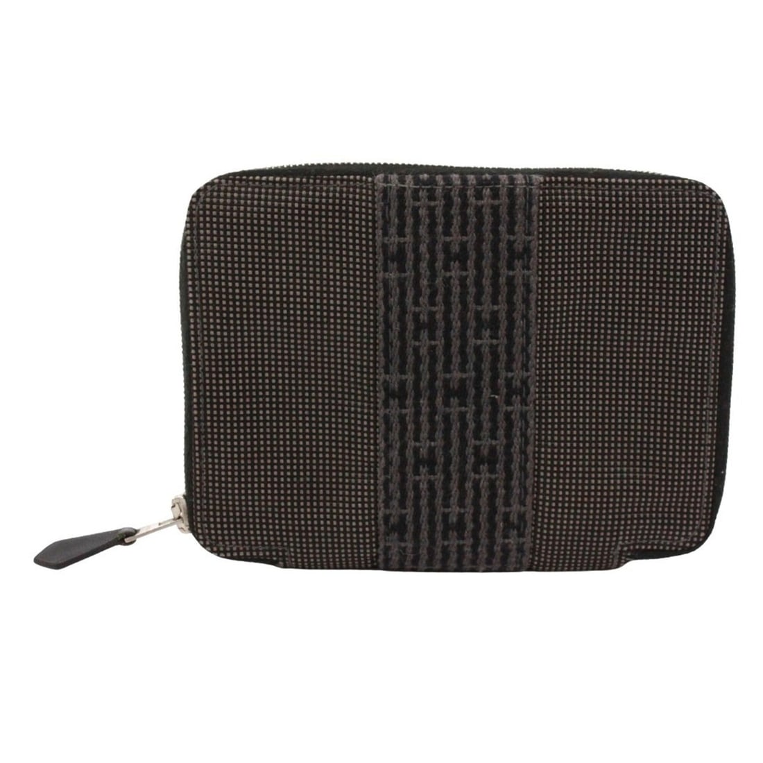 HERMES Herline Purse PM Bi-fold Wallet, Nylon Canvas, Gray/Black, Men's