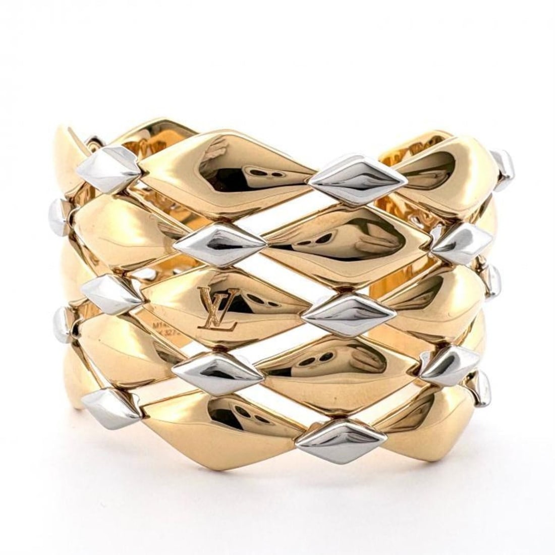 LOUIS VUITTON Maltage Studs Bangle, Size M, M1496M, Gold/Silver: --- Catalog ---Category: SizeLength: 16cm / 6.29''Category: DesignType: BangleColor: Gold, SilverGender: WomenMaterial: MetalCategory: GeneralMPN: M1496MBrand: Louis Vuitton--- Item List ---Section: C