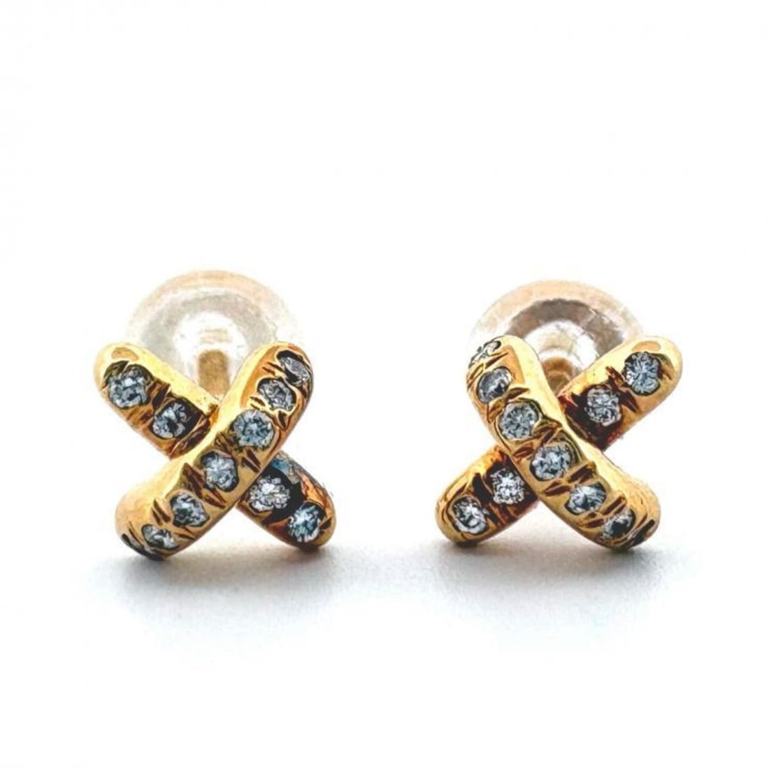 TIFFANY&Co. 18K Yellow Gold Diamond Cross Stitch Earrings (750 Gold)