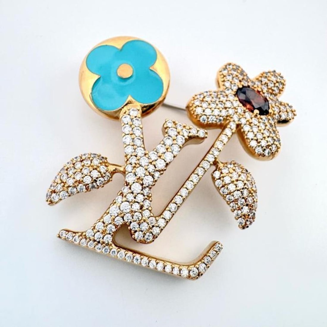 LOUIS VUITTON LV Blooming Brooch M01857 Gold Brown Blue