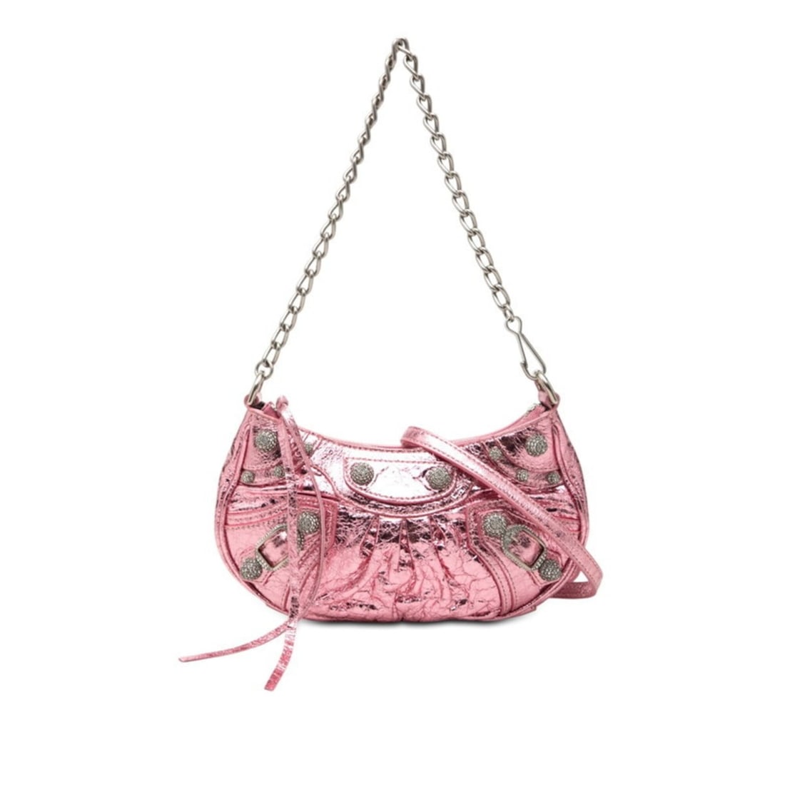 Balenciaga Le Cagole Mini Chain Handbag/Shoulder Bag 2-Way 695814 Metallic Pink Leather Rhinestone