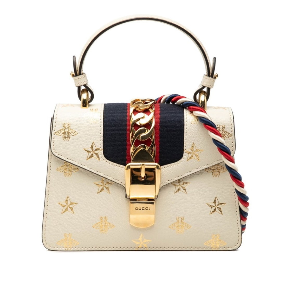 Gucci Bee & Star Mini Sylvie Handbag Shoulder Bag 2WAY 470270 White Leather Women's GUCCI