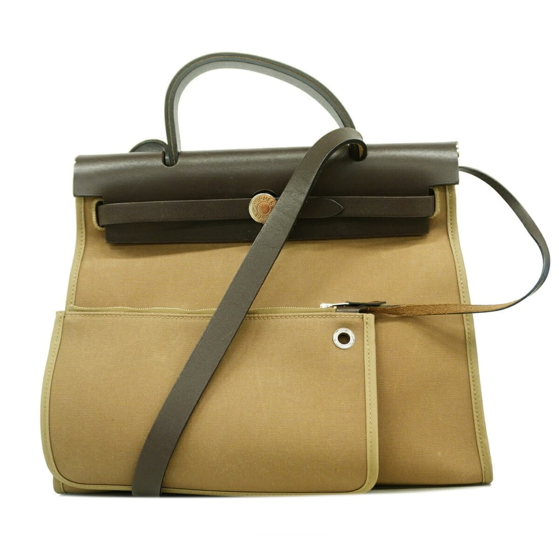 Hermes Herbag Zip PM Handbag, Toile Officier, Brown/Gray, T Stamp, 2-way Bag, Women's, OP015480 (1 of 13)