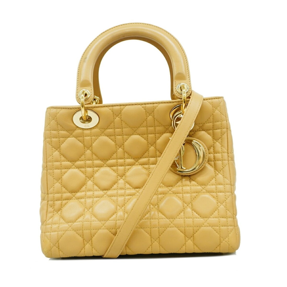 Christian Dior Cannage Lady Handbag, Leather, Beige/Champagne, 2-way bag for women, OP014104: --- Catalog ---Category: SizeSize (HxWxD): 20cm x 25cm x 12cm / 7.87'' x 9.84'' x 4.72''Category: DesignType: HandbagColor: BeigeGender: WomenMaterial: Leather Category: GeneralBrand: Christian Dior--