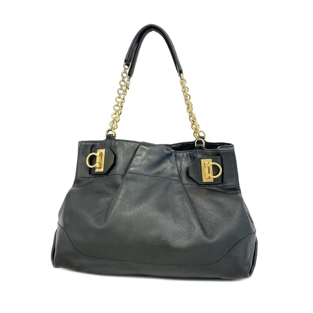 Salvatore Ferragamo Shoulder Bag, Gancini Leather, Black, Women's OP012283 (1 of 13)