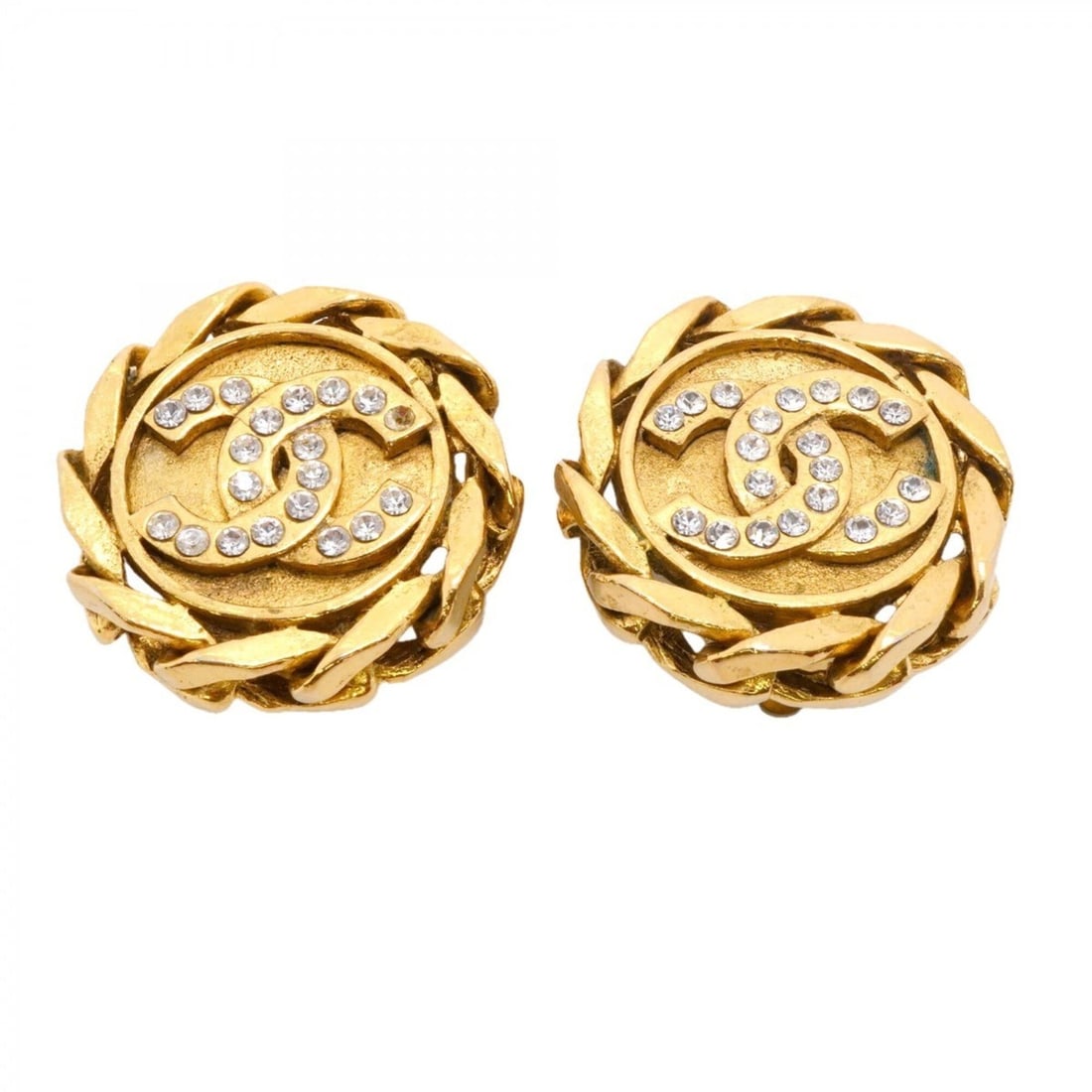 Chanel Earrings, Coco Mark, GP Plated, Rhinestone, Gold, Women's: --- Catalog ---Category: SizeSize (HxWxD): 29.10mm x 29.80mm / 1.15'' x 1.17''Category: DesignType: Clip earringsColor: GoldGender: WomenMaterial: Gold plating, RhinestoneCategory: GeneralBrand: Chane