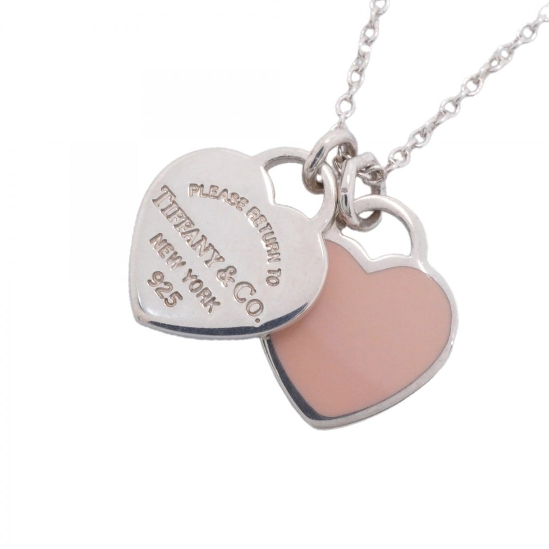 Tiffany & Co. Double Return to Heart Necklace, Sterling Silver 925, Pink, Women's: --- Catalog ---Category: SizePendant Size: 14.1mm x 13.1mm / 0.55'' x 0.51''Neck Circumference: 41 cm / 16.14''Category: DesignColor: PinkGender: WomenMaterial: Silver 925Necklace Type: NecklaceCatego
